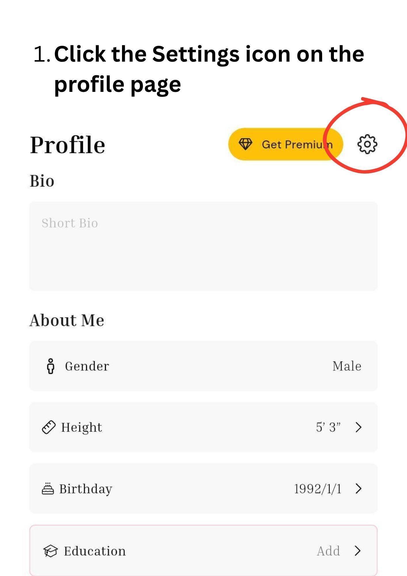 Tap the settings icon on your Saino profile page
