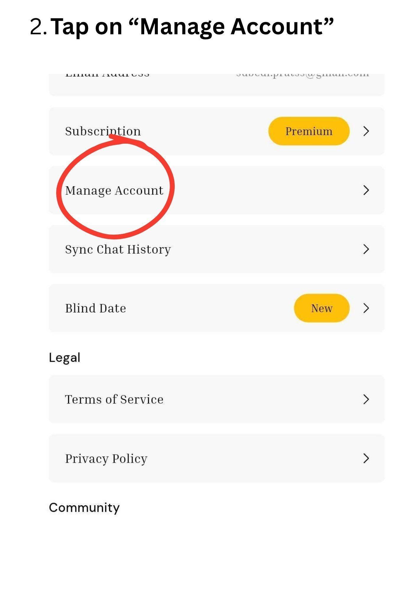 Select Manage Account from the settings list