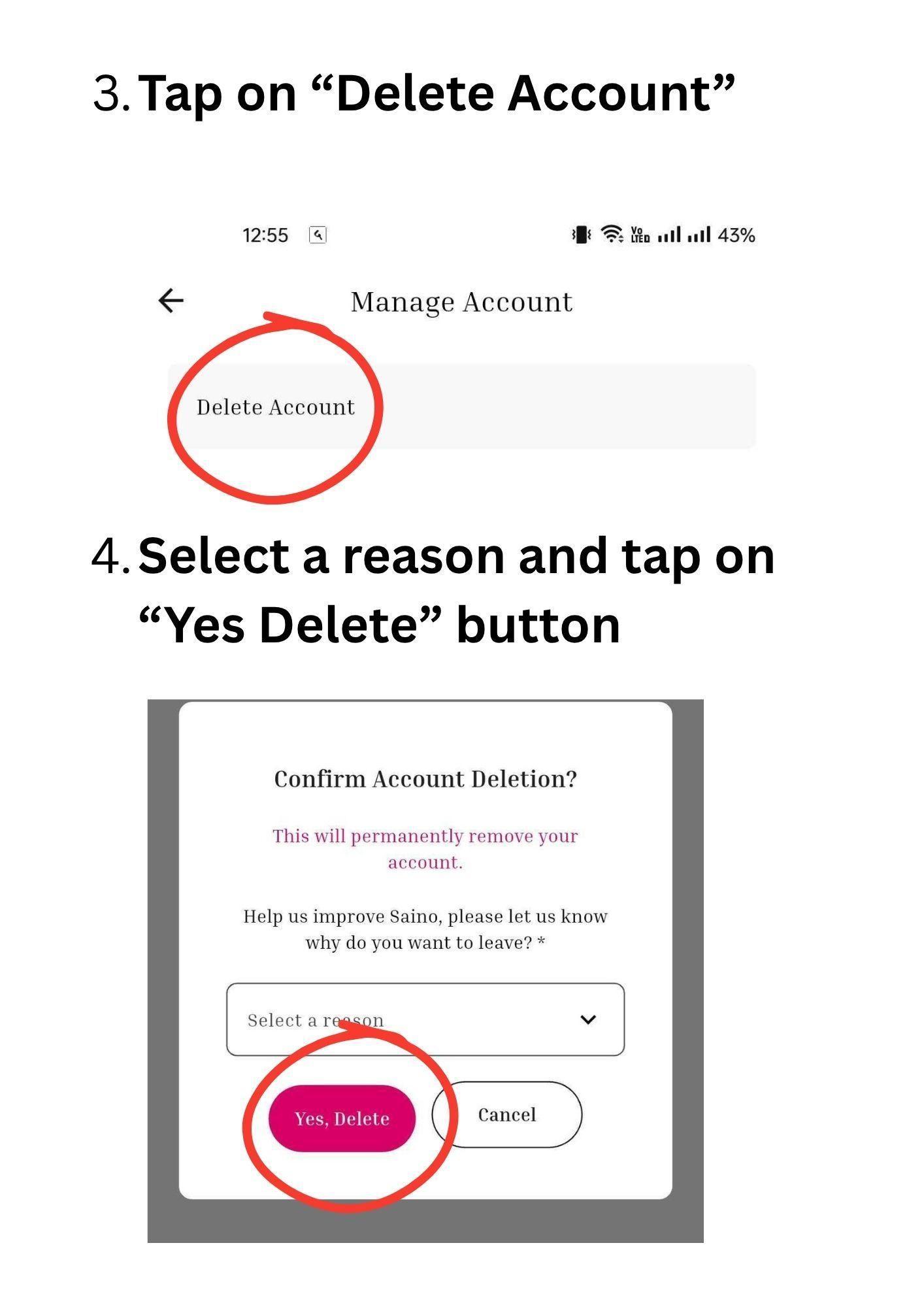 Select a reason for leaving, then confirm by tapping Yes, Delete